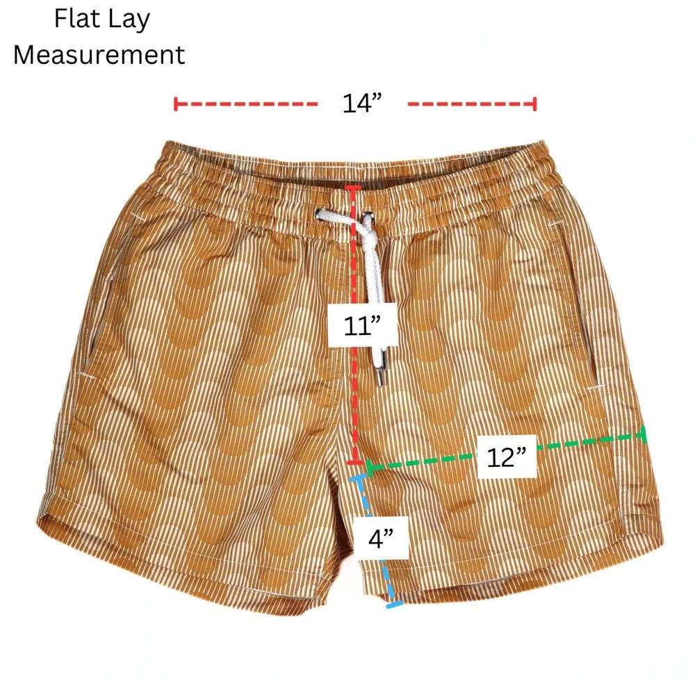⁠Frescobol Carioca Mens Swim Shorts Medium M Yellow Geometric Wave Mesh Trunks⁠